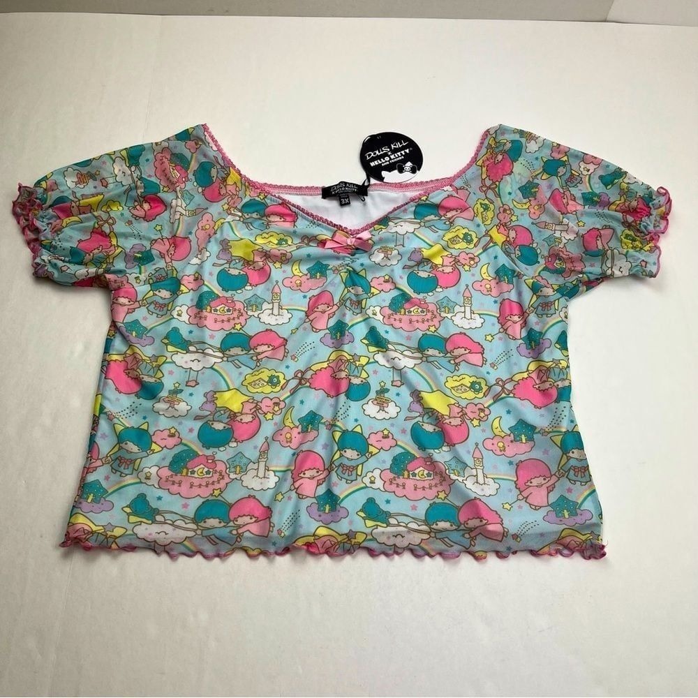 Dolls Kill Little Twin Stars Hello Kitty Collab Crop‎ Top 3X Kawaii Cute Cat NEW